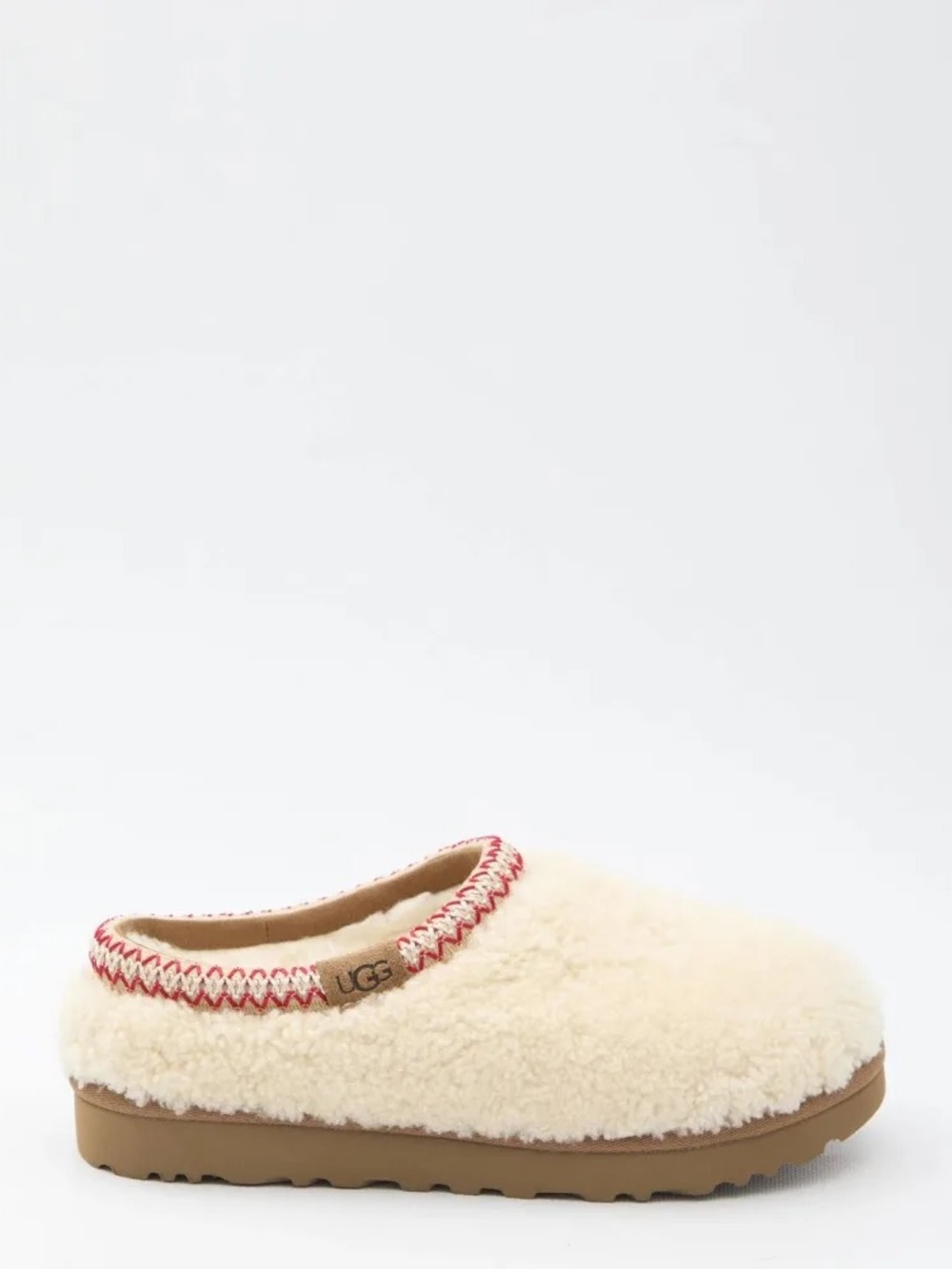 UGG Cream Shearling Slip-On Clog with Red Trim